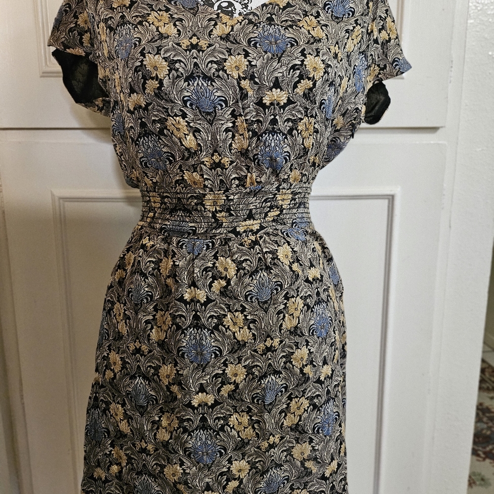 Paisley like brown gold and blue mini dress